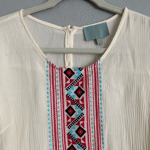Anthropologie Skies are Blue Top Size Small Multicolor Aztec Boho Gauze - Picture 2 of 10